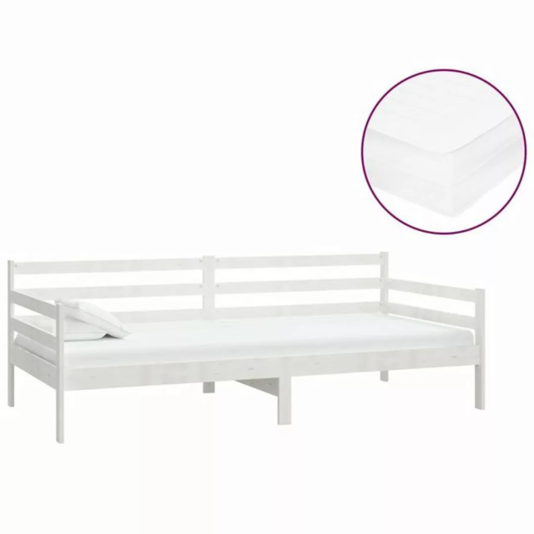 vidaXL Gästebett Tagesbett Gästebett mit Matratze 90x200 cm Weiß Kiefer Mas günstig online kaufen