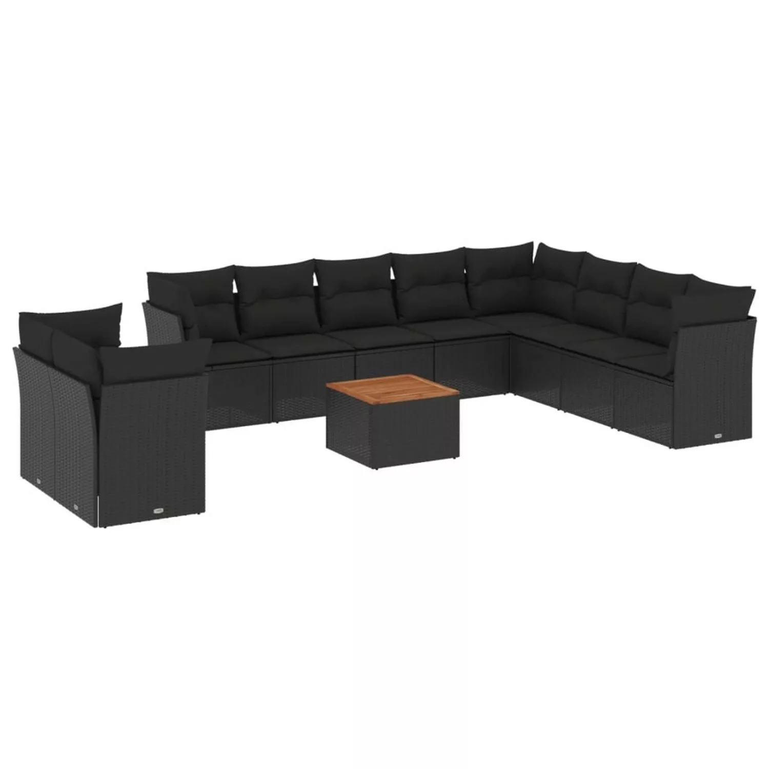 vidaXL 11-tlg Garten-Sofagarnitur mit Kissen Schwarz Poly Rattan Modell 45 günstig online kaufen