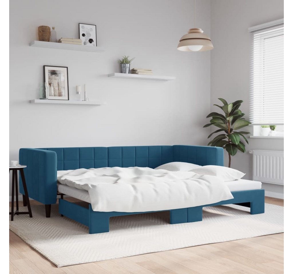 vidaXL Gästebett Gästebett Tagesbett Ausziehbar Blau 90x200 cm Samt Bett Be günstig online kaufen