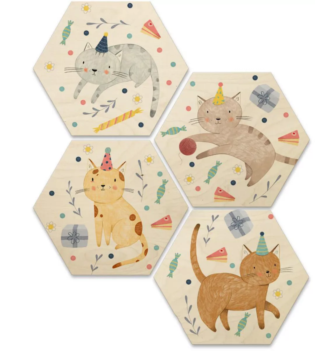 Wall-Art Mehrteilige Bilder »Katzengeburtstag Kinderzimmer«, (Set, 4 St.), günstig online kaufen