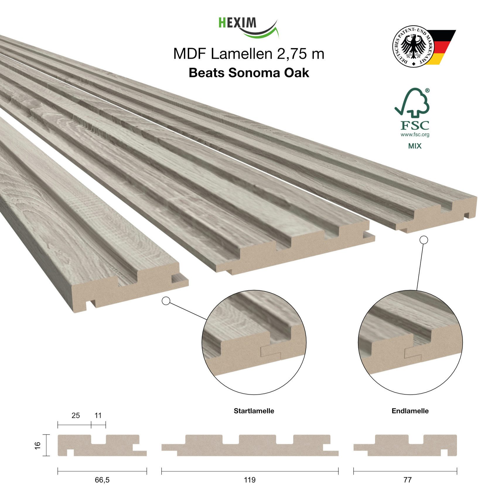 Hexim Wanddekoobjekt Beats Standard Sonoma Oak günstig online kaufen