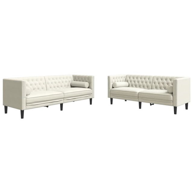 vidaXL Sofa 2-tlg. Chesterfield-Sofa-Set mit Nackenrollen Creme Samt günstig online kaufen