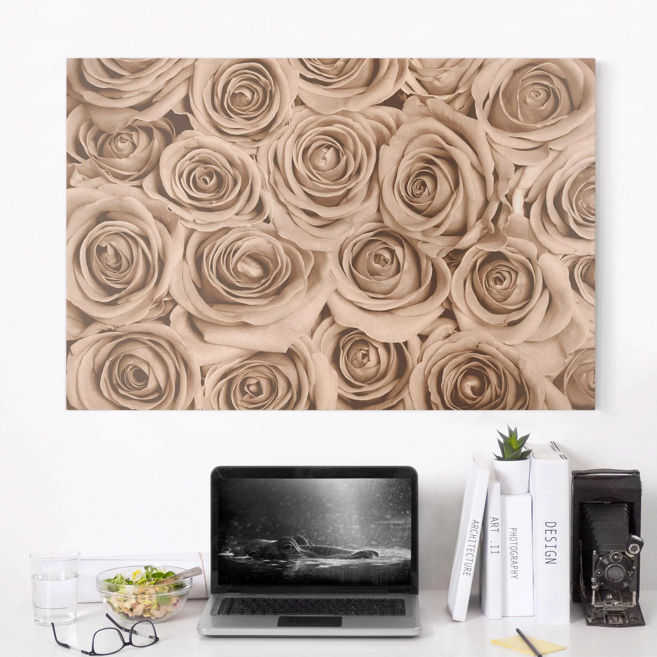 Leinwandbild Blumen - Querformat Vintage Rosen günstig online kaufen