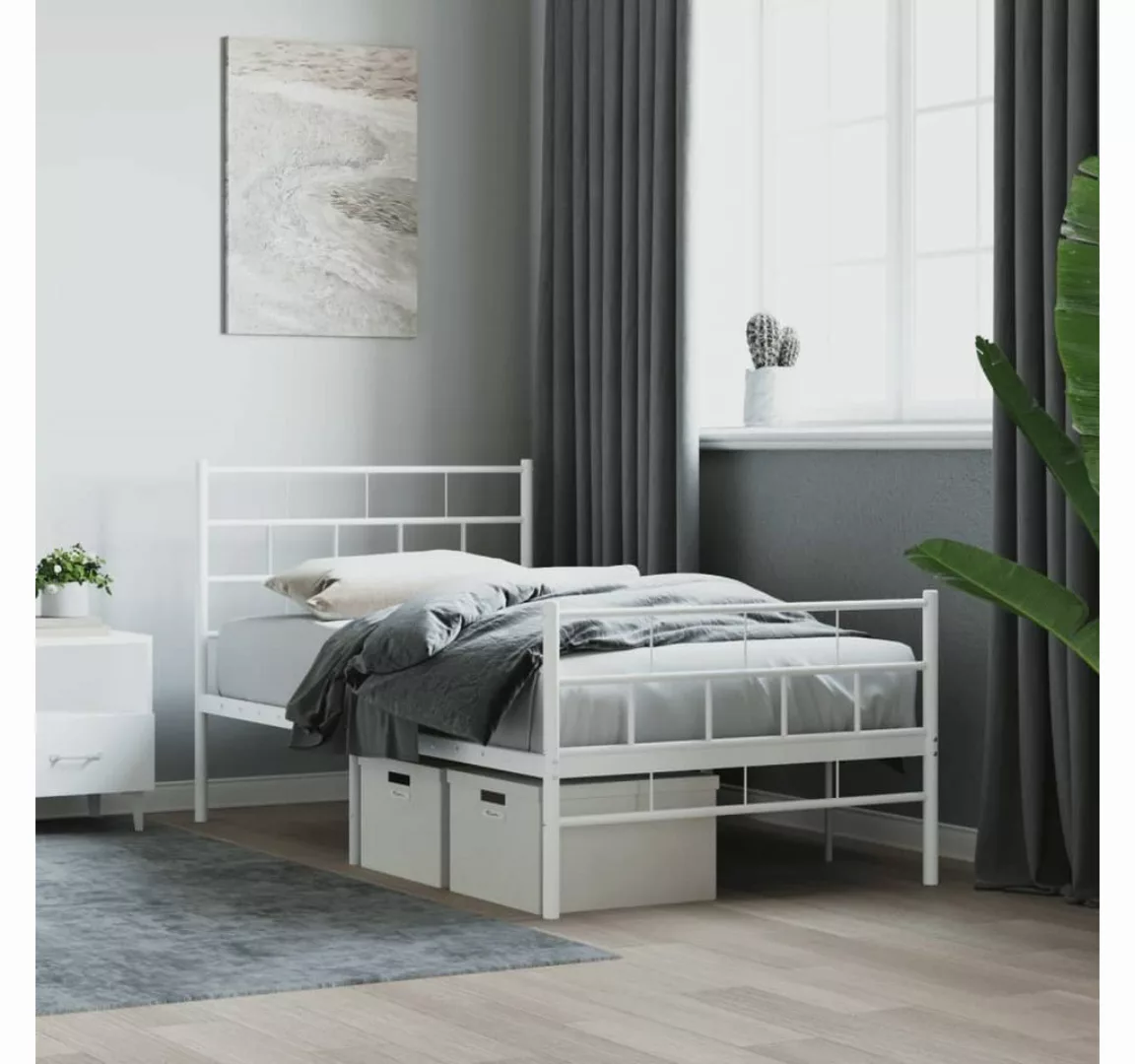 furnicato Bett Bettgestell mit Kopf- und Fußteil Metall Weiß 80x200 cm günstig online kaufen