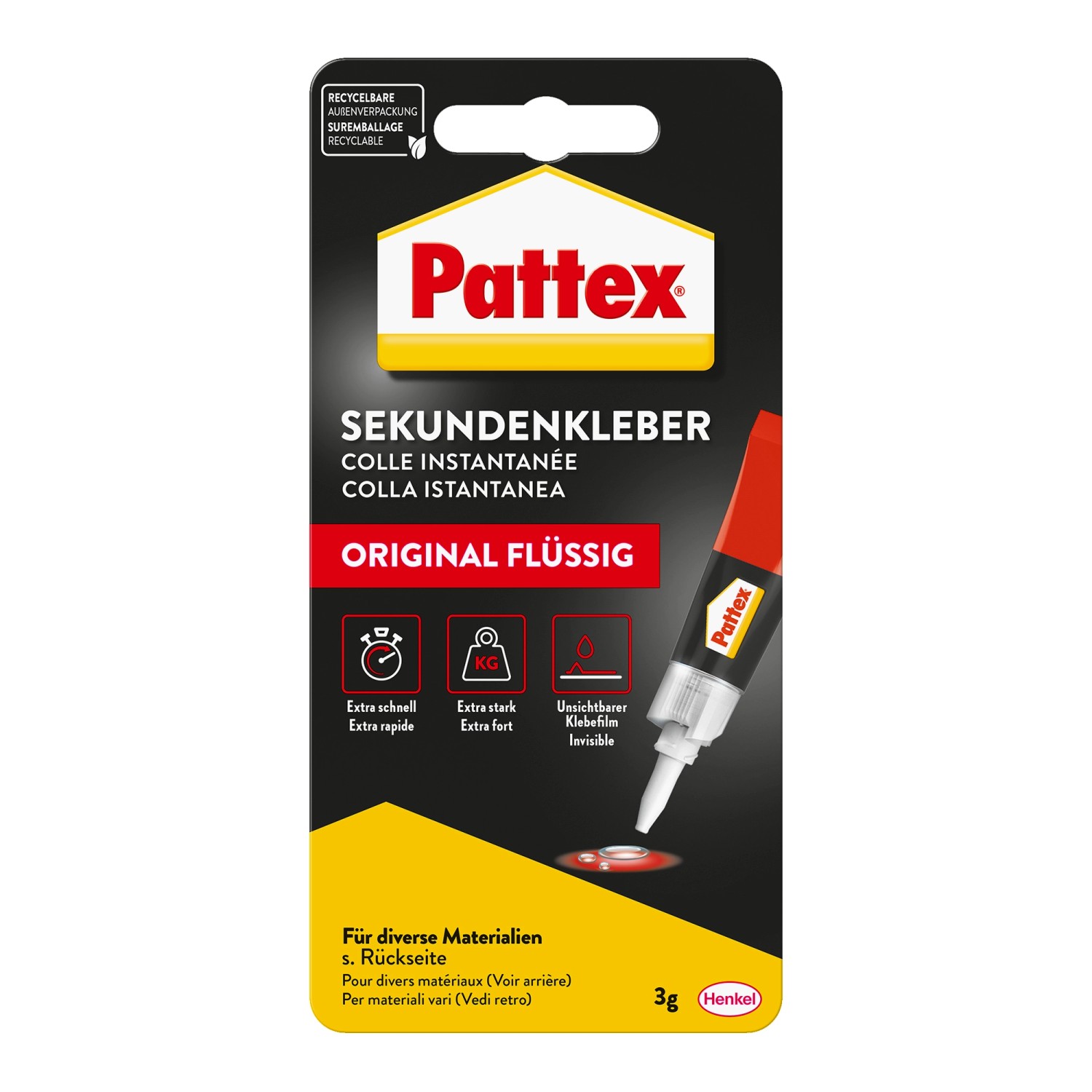 Pattex Flüssigkleber Sekundenkleber Flüssig schnelltrocknend farblos 3g günstig online kaufen