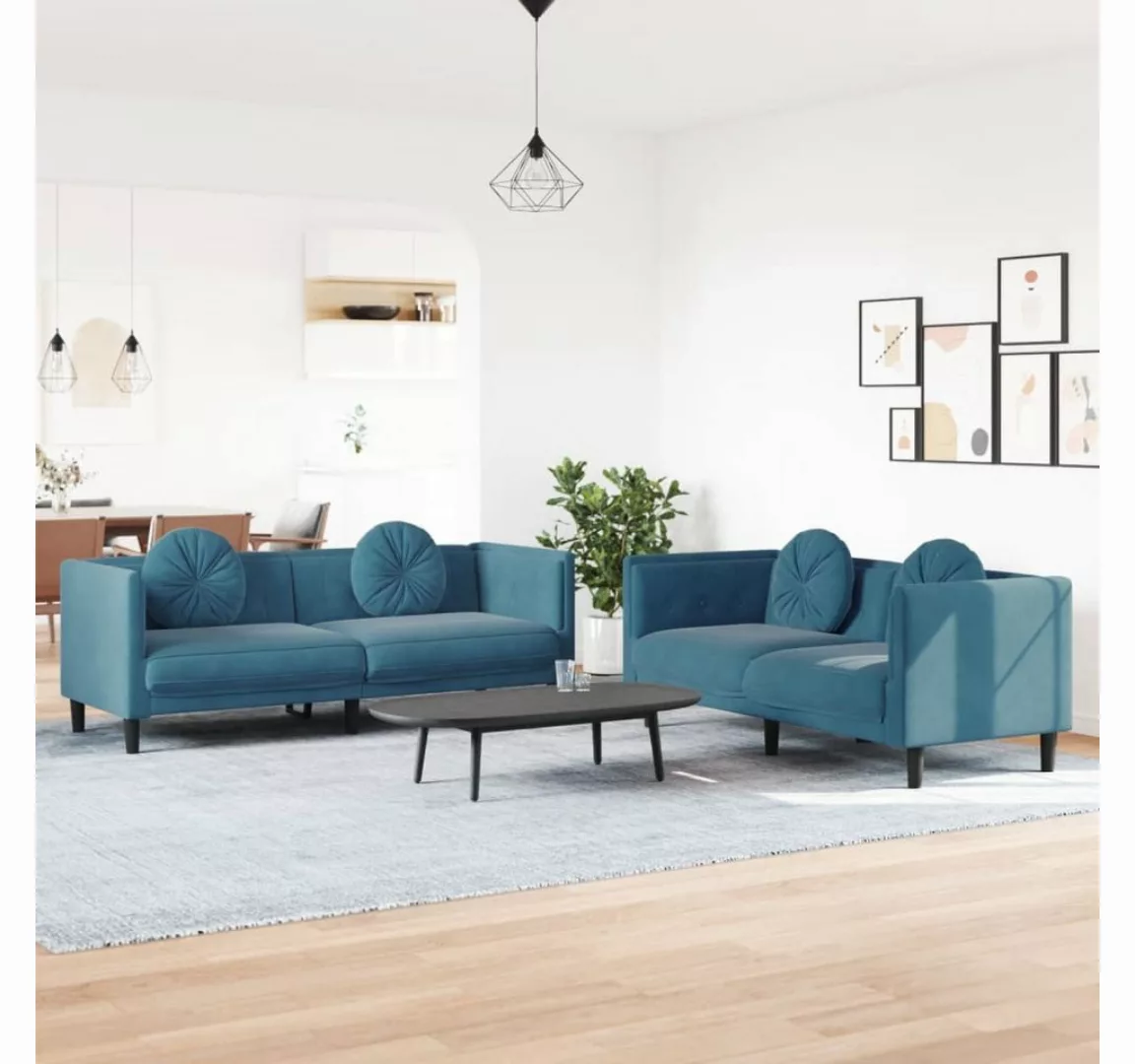 vidaXL Sofa Sofagarnitur Set mit Kissen Samt, 2-tlg., Blau günstig online kaufen