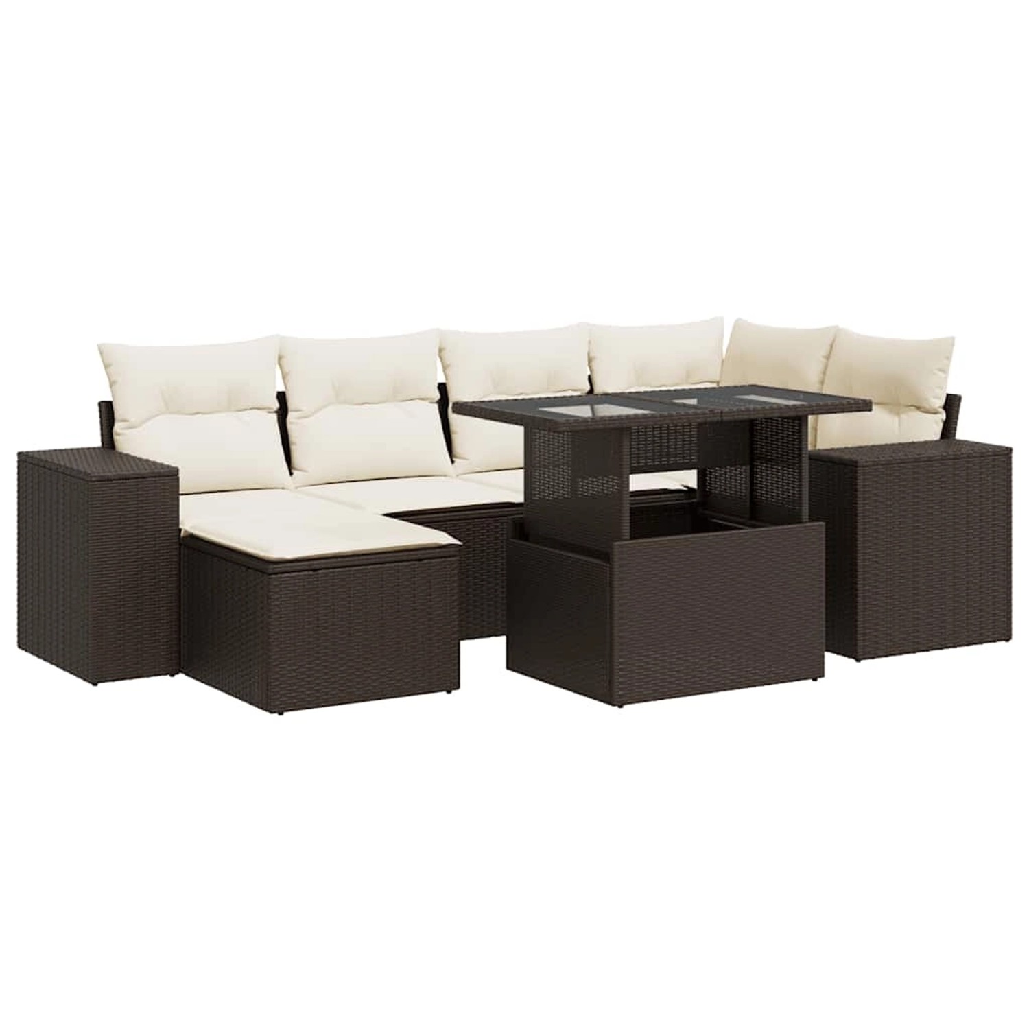 vidaXL 7-Tlg Garten-Sofagarnitur mit Kissen Braun Poly Rattan 3326834 günstig online kaufen