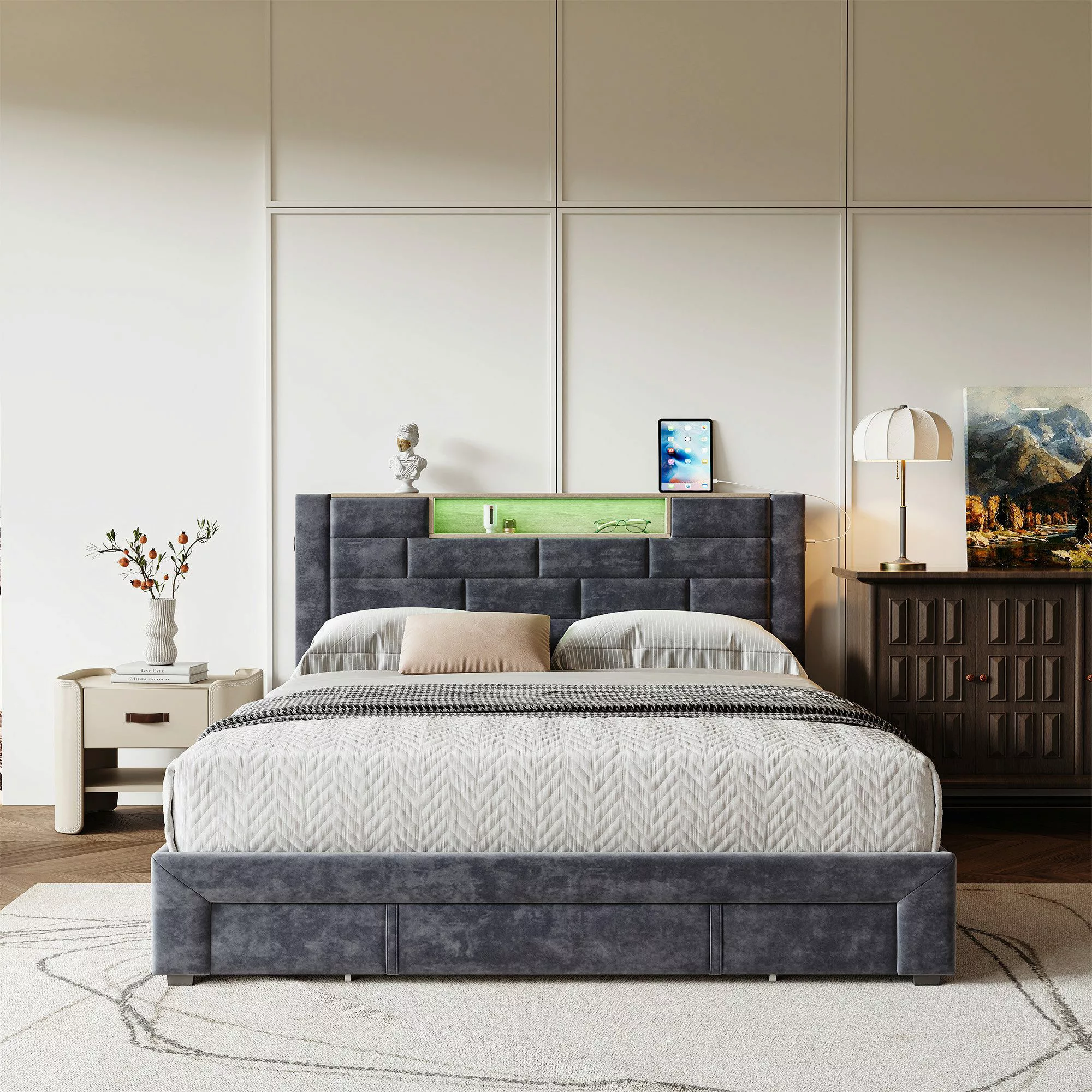 PXloue Polsterbett Doppelbett mit LED Licht günstig online kaufen
