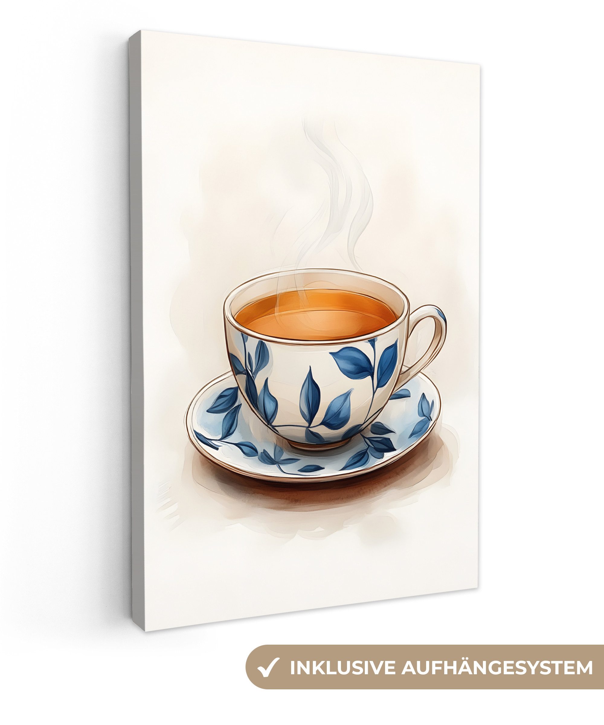 OneMillionCanvasses® Leinwandbild Teetasse - Blätter - günstig online kaufen