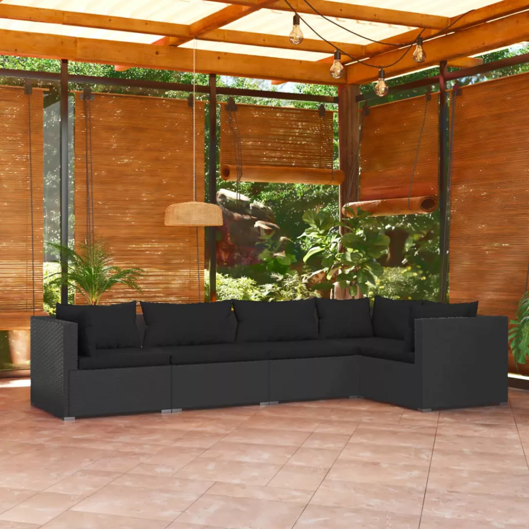 Vidaxl 5-tlg. Garten-lounge-set Mit Kissen Poly Rattan Schwarz günstig online kaufen