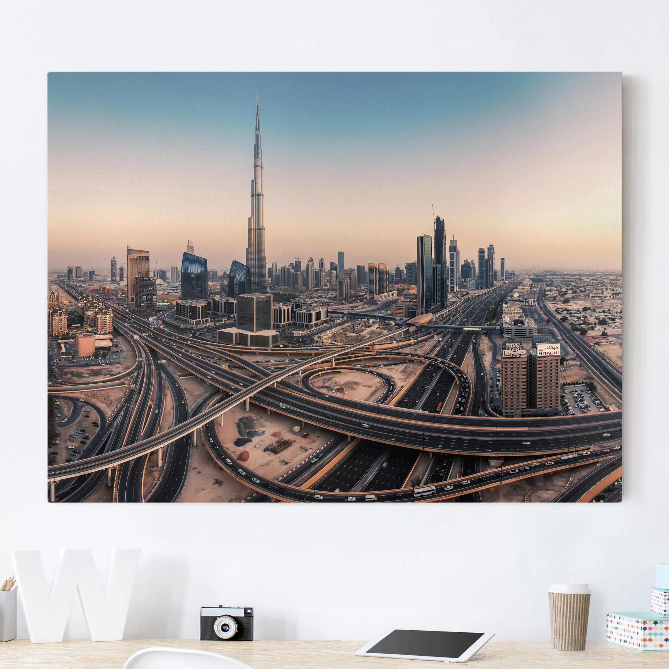 Leinwandbild Architektur & Skyline - Querformat Abendstimmung in Dubai günstig online kaufen