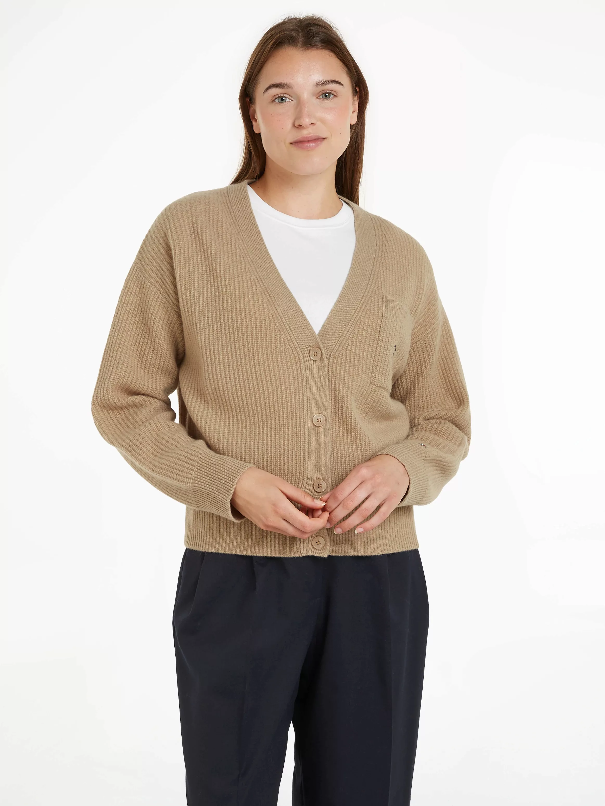 Tommy Hilfiger Strickjacke "TH SCRIPT SOFT WOOL V-NK CARDI", mit Tommy Hilf günstig online kaufen