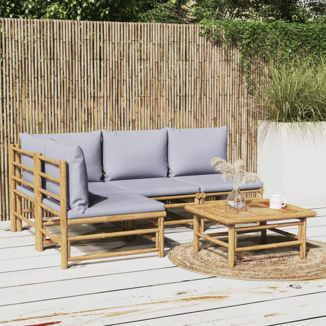 Vidaxl 5-tlg. Garten-lounge-set Mit Hellgrauen Kissen Bambus günstig online kaufen