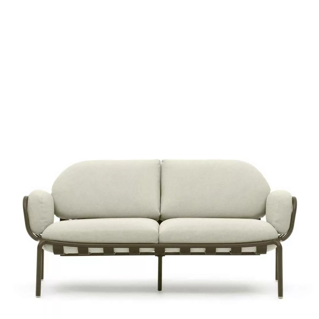 Lounge Sofa modern in Creme und Graugrün Untergestell aus Aluminium günstig online kaufen