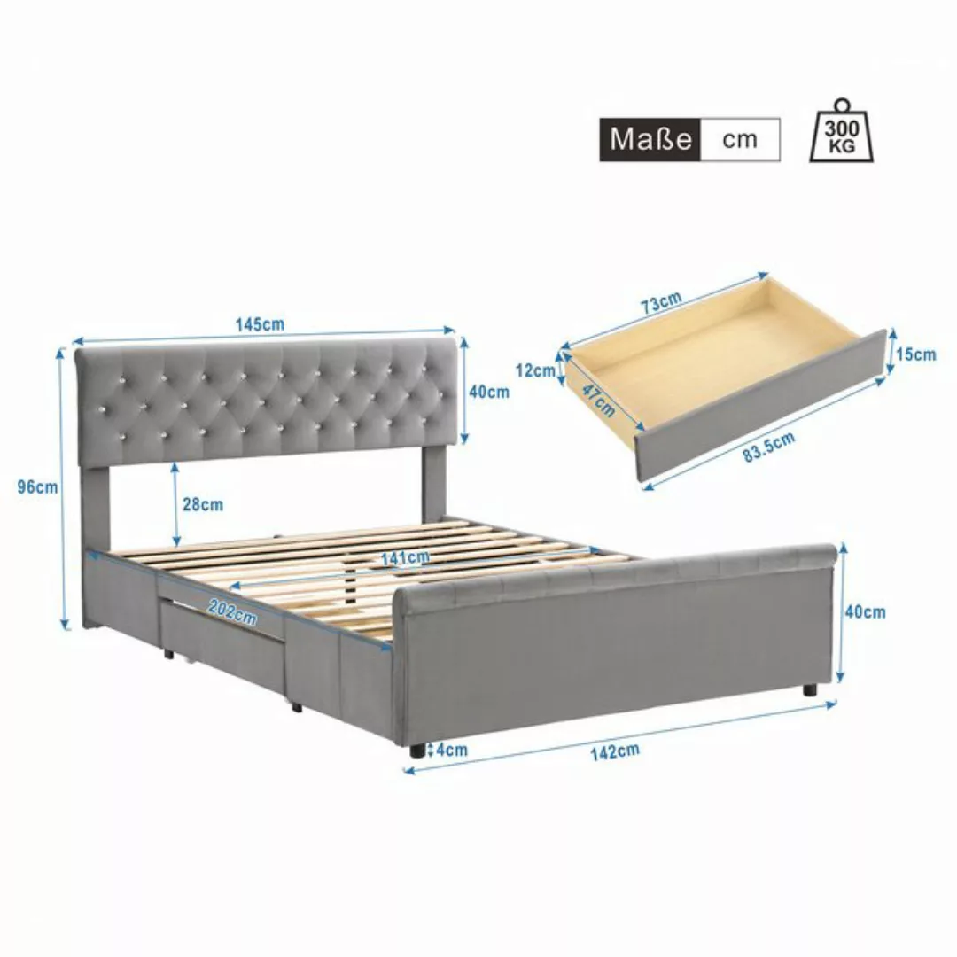 HAUSS SPLOE Polsterbett 140x200 cm mit Lattenrost und Rückenlehne, 2 Schubl günstig online kaufen