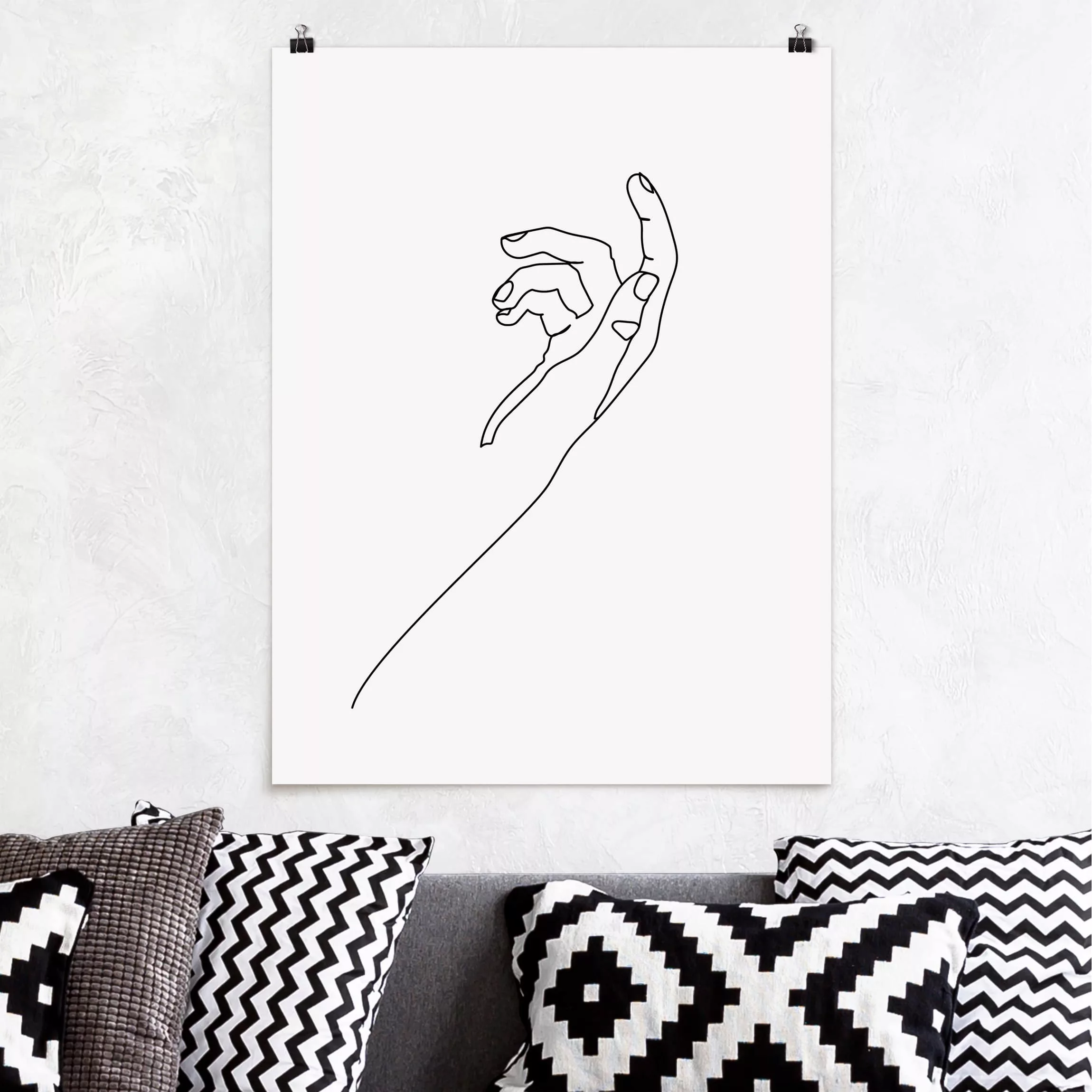 Poster Portrait - Hochformat Fragende Hand Line Art günstig online kaufen