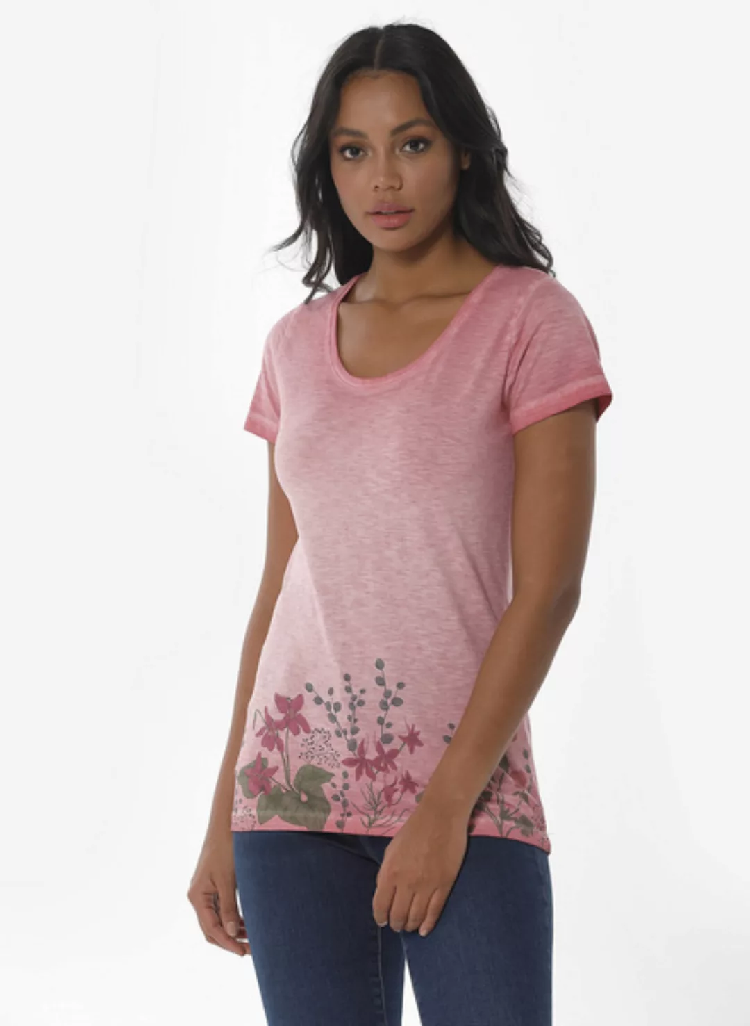 Cold Pigment Dyed T-shirt Aus Bio-baumwolle Mit Blume-print günstig online kaufen