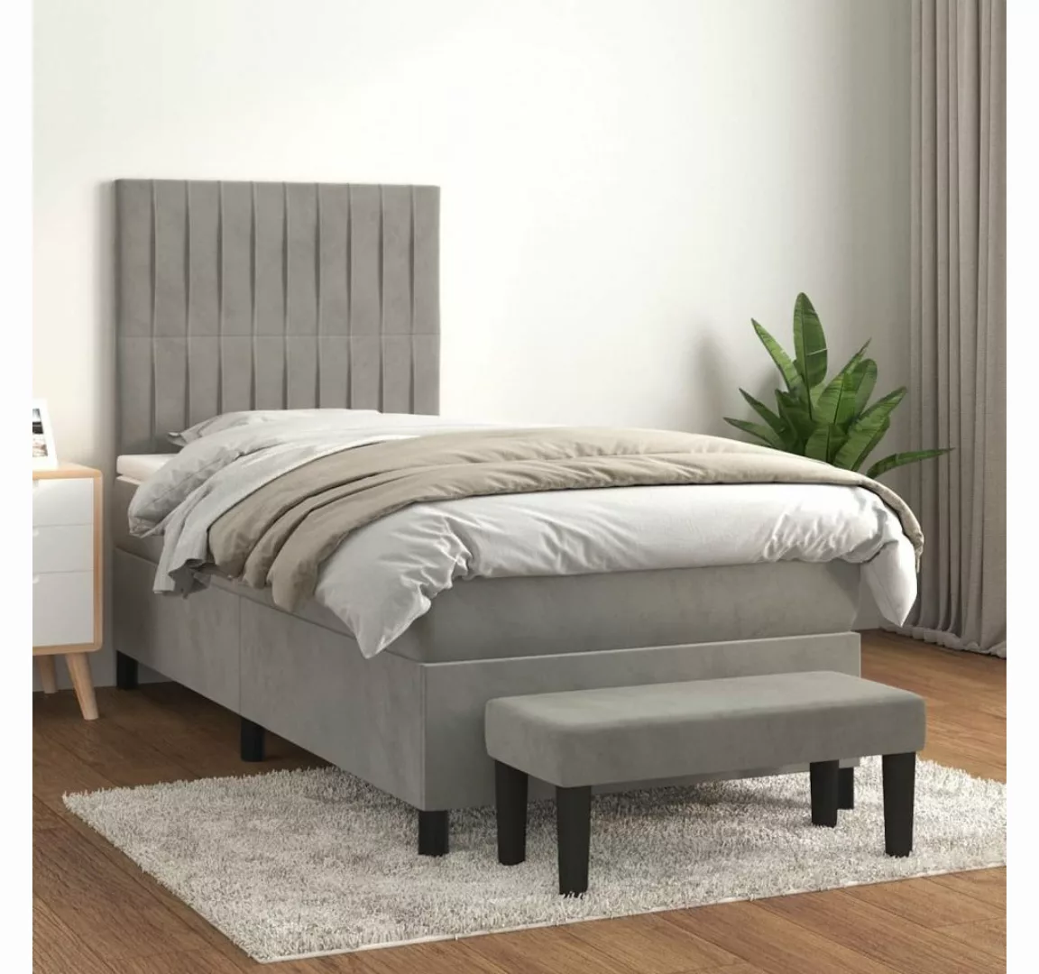 furnicato Bett Boxspringbett mit Matratze Hellgrau 100x200 cm Samt günstig online kaufen