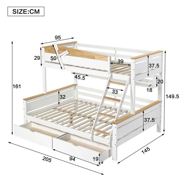 HAUSS SPLOE Etagenbett 90x200/140x200cm mit Windmühle, mit Regalen, Leiter, günstig online kaufen