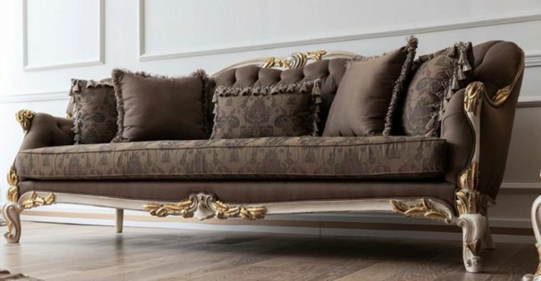 Casa Padrino Sofa Luxus Barock Sofa Braun / Cremefarben / Weiß / Gold - Han günstig online kaufen