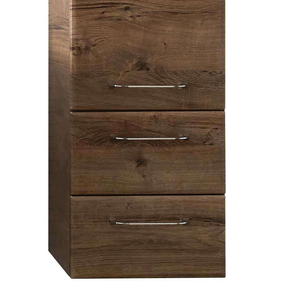 Hochschrank Badschrank mit Holzwerkstoff Oberfläche und Metallgriffen günstig online kaufen