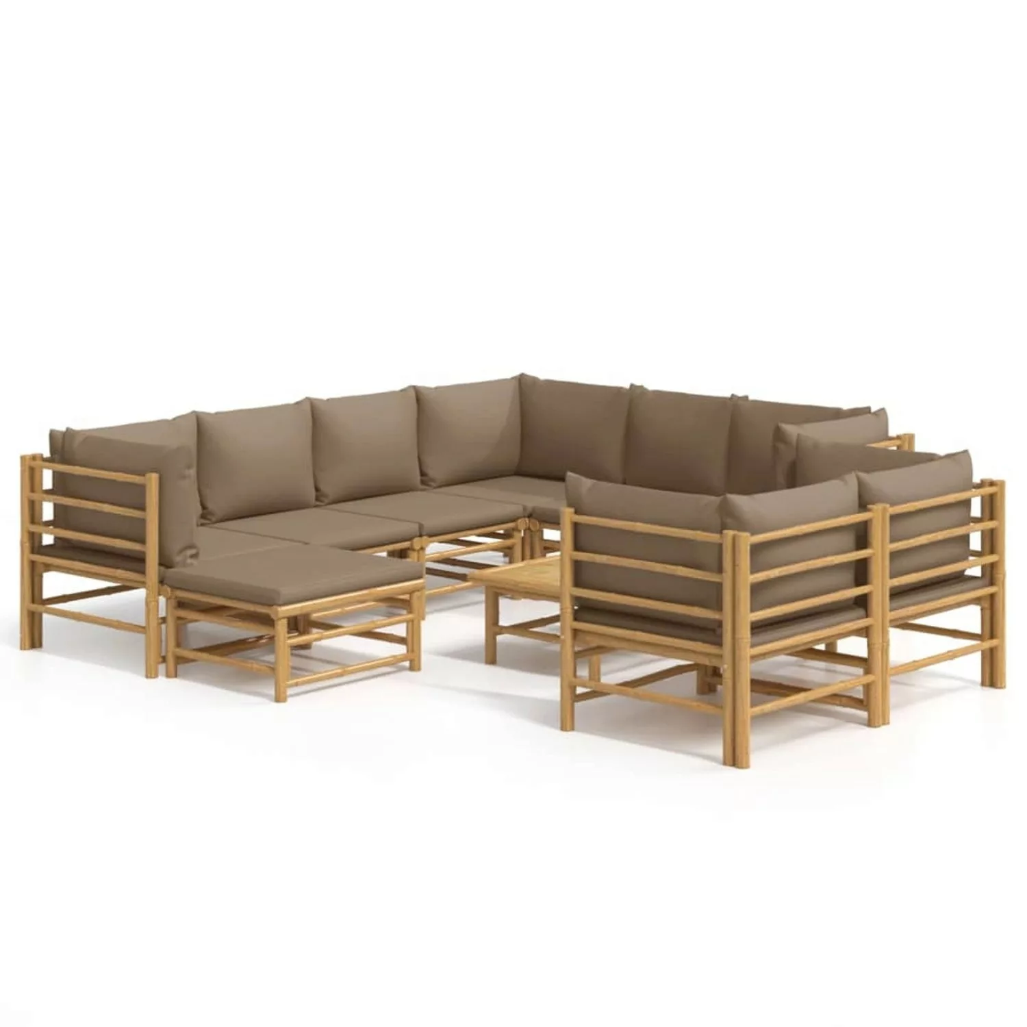 Vidaxl 10-tlg. Garten-lounge-set Mit Kissen Taupe Bambus günstig online kaufen