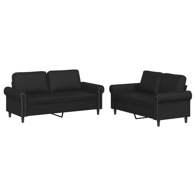 vidaXL Sofa 2-tlg. Sofagarnitur mit Kissen Schwarz Kunstleder günstig online kaufen