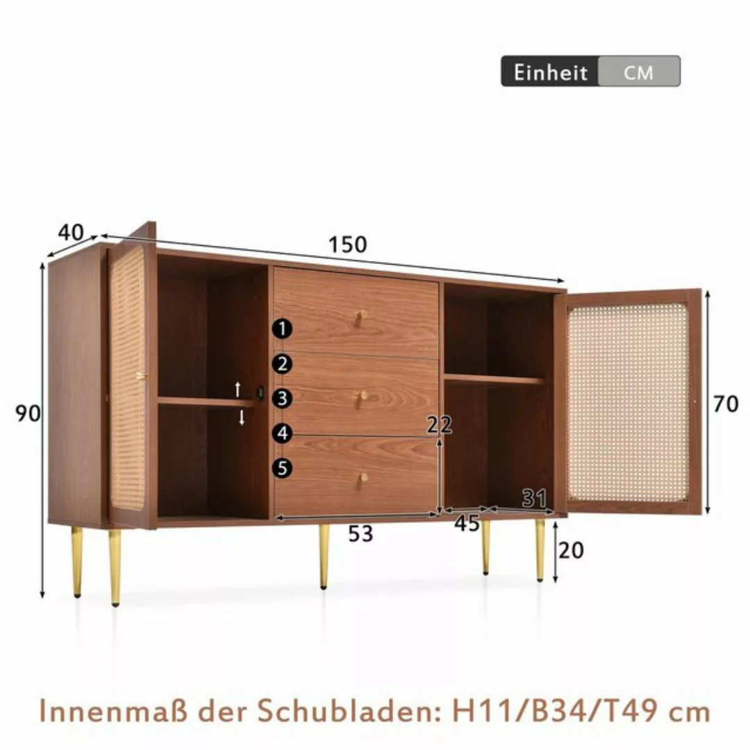 Odikalo Schuhschrank Sideboard Kommode 2 Türen 3 Schubladen Rattan Verstell günstig online kaufen