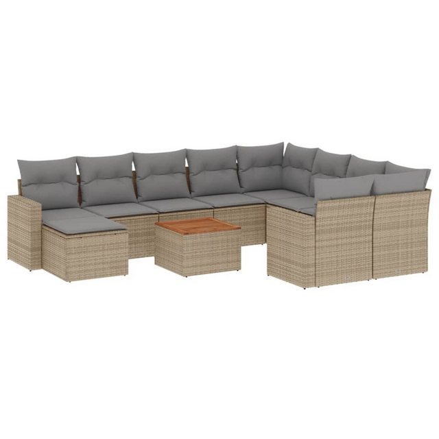 vidaXL Sofaelement 11-tlg. Garten-Sofagarnitur mit Kissen Beige Poly Rattan günstig online kaufen