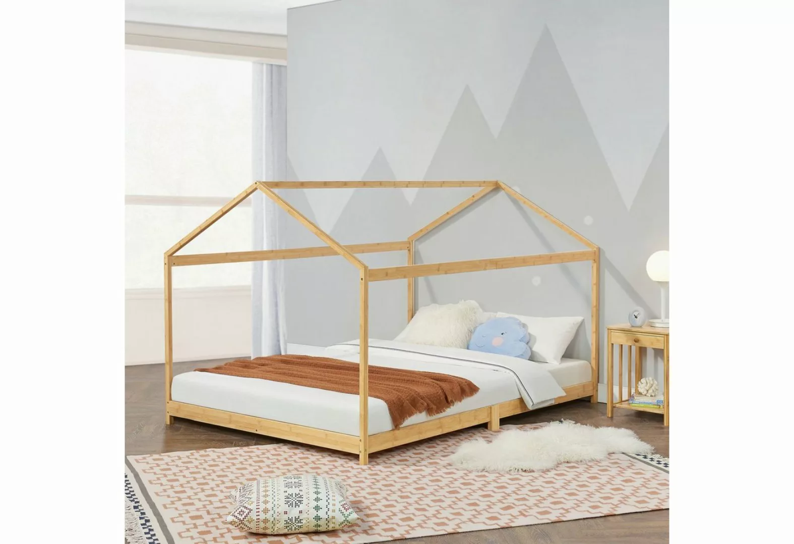 en.casa Kinderbett, »Vindafjord« Bambus Hausbett Haus-Optik Bettenhaus 120x günstig online kaufen
