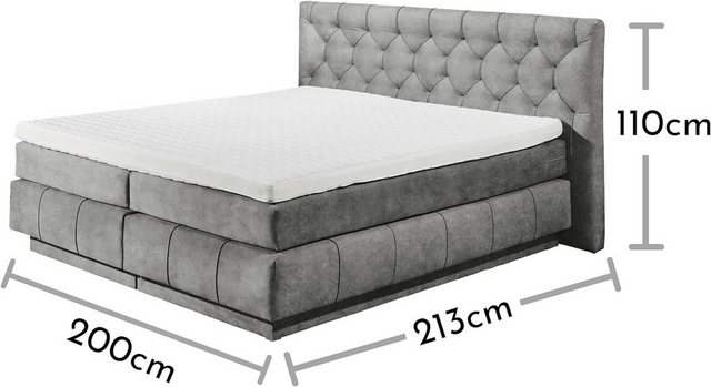 freiraum Boxspringbett FLORENZ, Bettkästen, 6cm Topper, 7 Zonen, grau geste günstig online kaufen