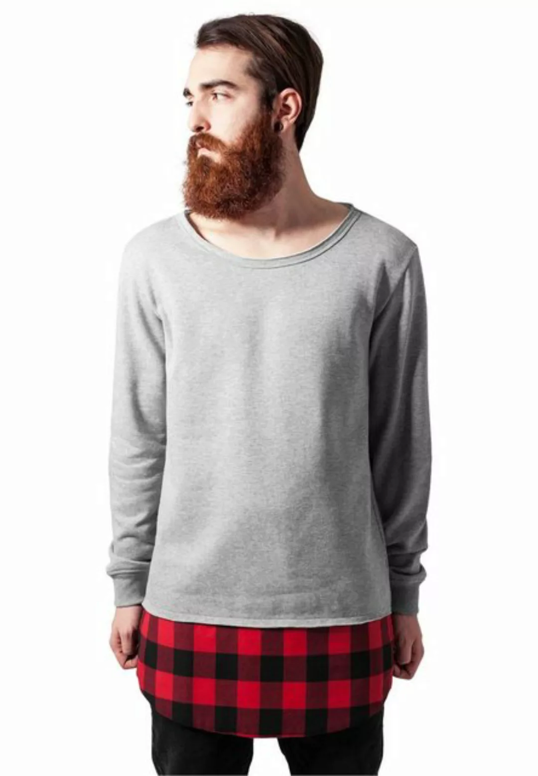 URBAN CLASSICS Langarmshirt TB1250 - Long Flanell Bottom Open Edge Crewneck günstig online kaufen