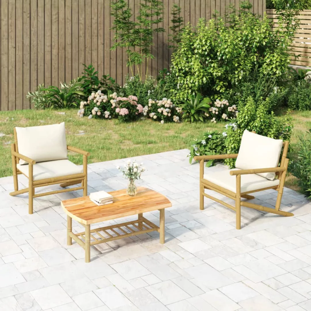 Vidaxl Gartenstühle 2 Stk. Mit Cremeweißen Kissen Bambus günstig online kaufen