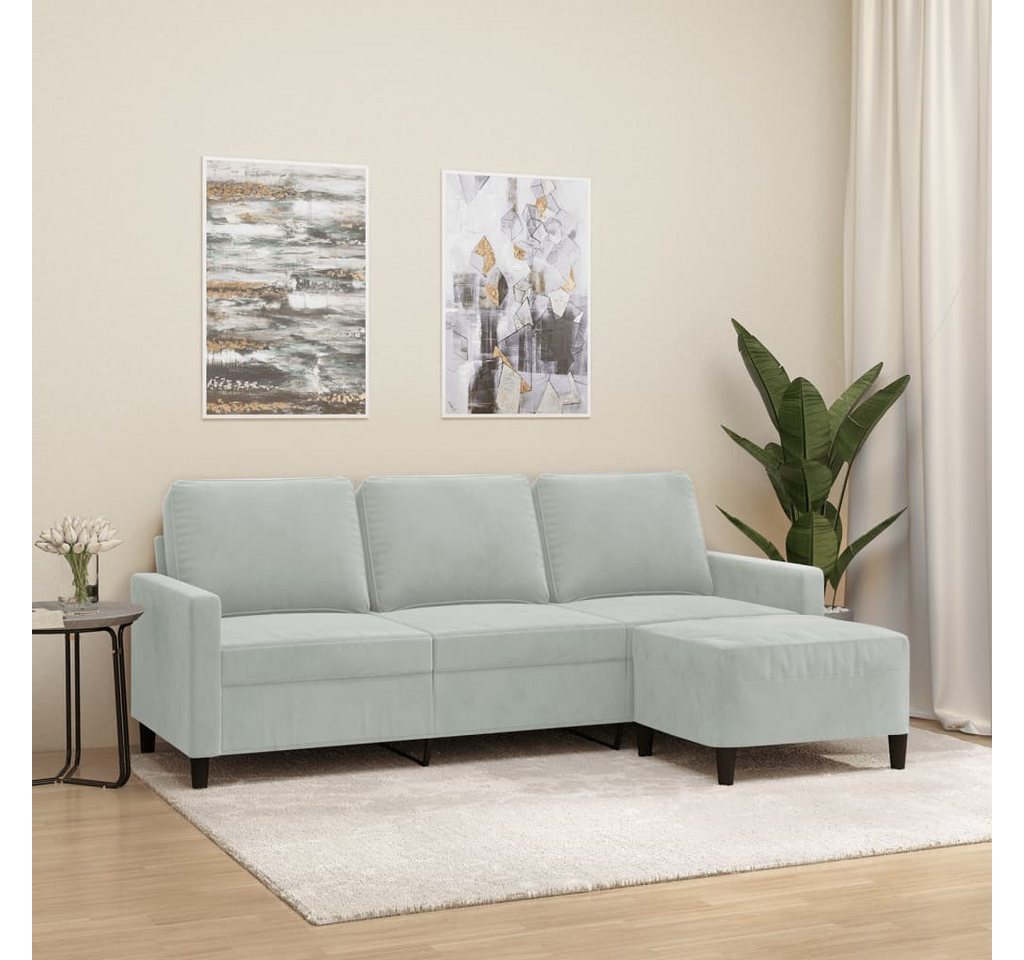 vidaXL Sofa 3-Sitzer-Sofa mit Hocker Samt, Hellgrau günstig online kaufen