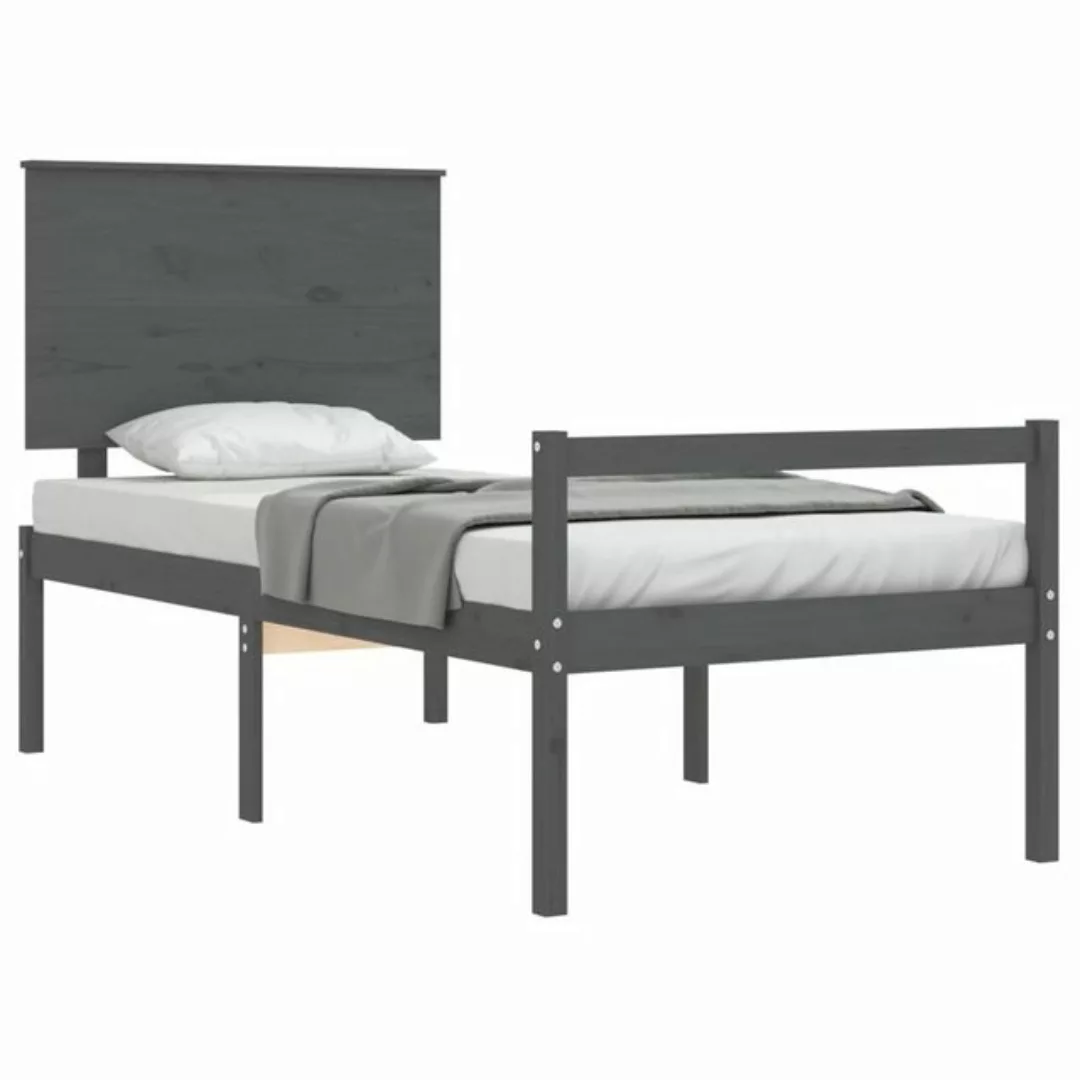 vidaXL Bett Seniorenbett mit Kopfteil 100x200 cm Grau Massivholz günstig online kaufen