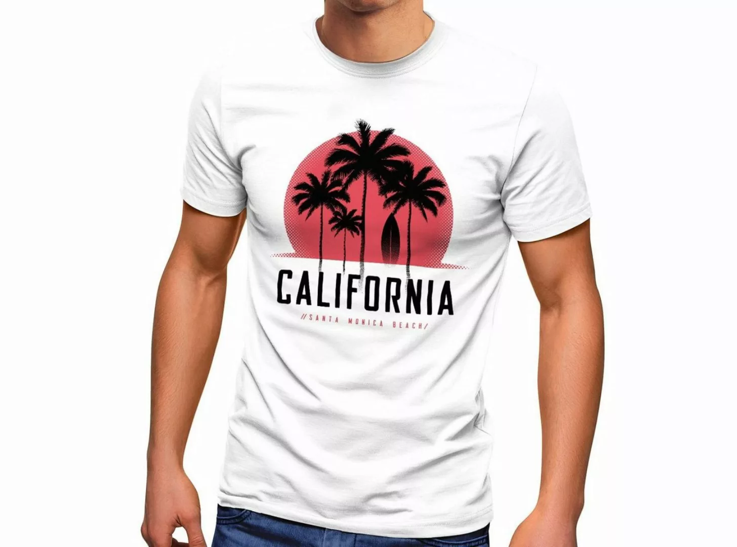 Neverless Print-Shirt Herren T-Shirt California Palmen Santa Monica Beach S günstig online kaufen