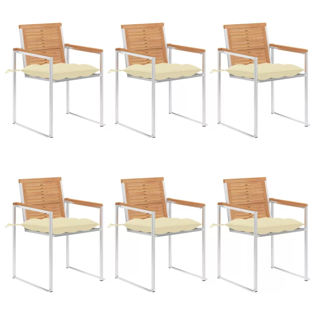 Gartenstühle 6 Stk. Mit Kissen Massivholz Teak günstig online kaufen