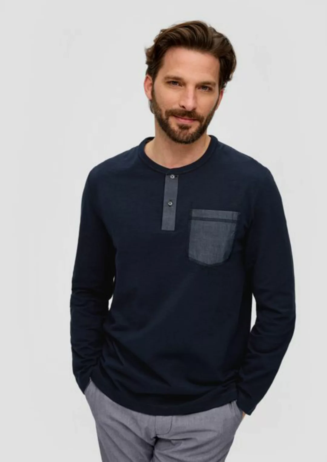 s.Oliver Langarmshirt Langarmshirt mit Henley-Ausschnitt Blende günstig online kaufen