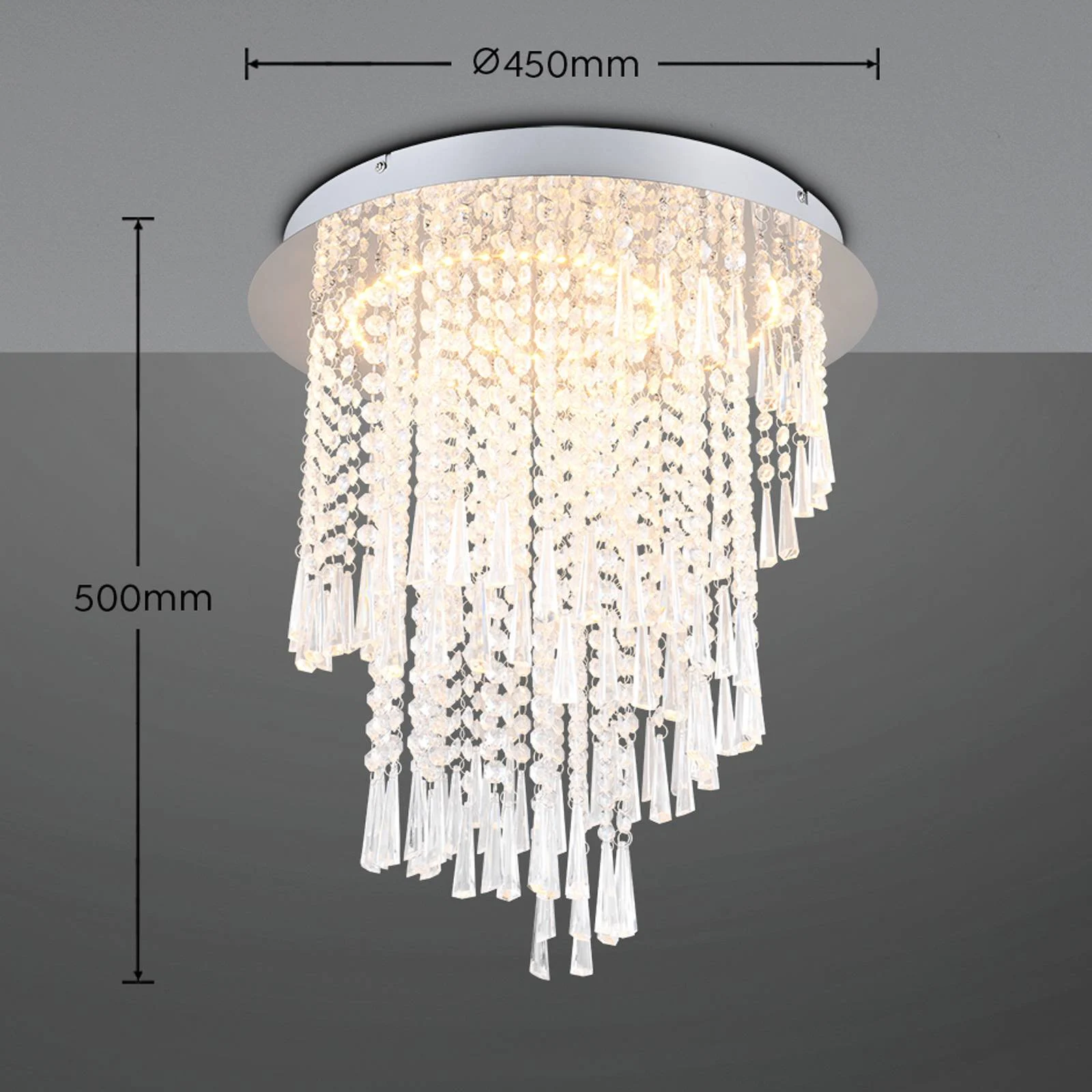 LED-Deckenlampe Pomp, Ø 45 cm, chrom, Acryl/Metall, CCT günstig online kaufen