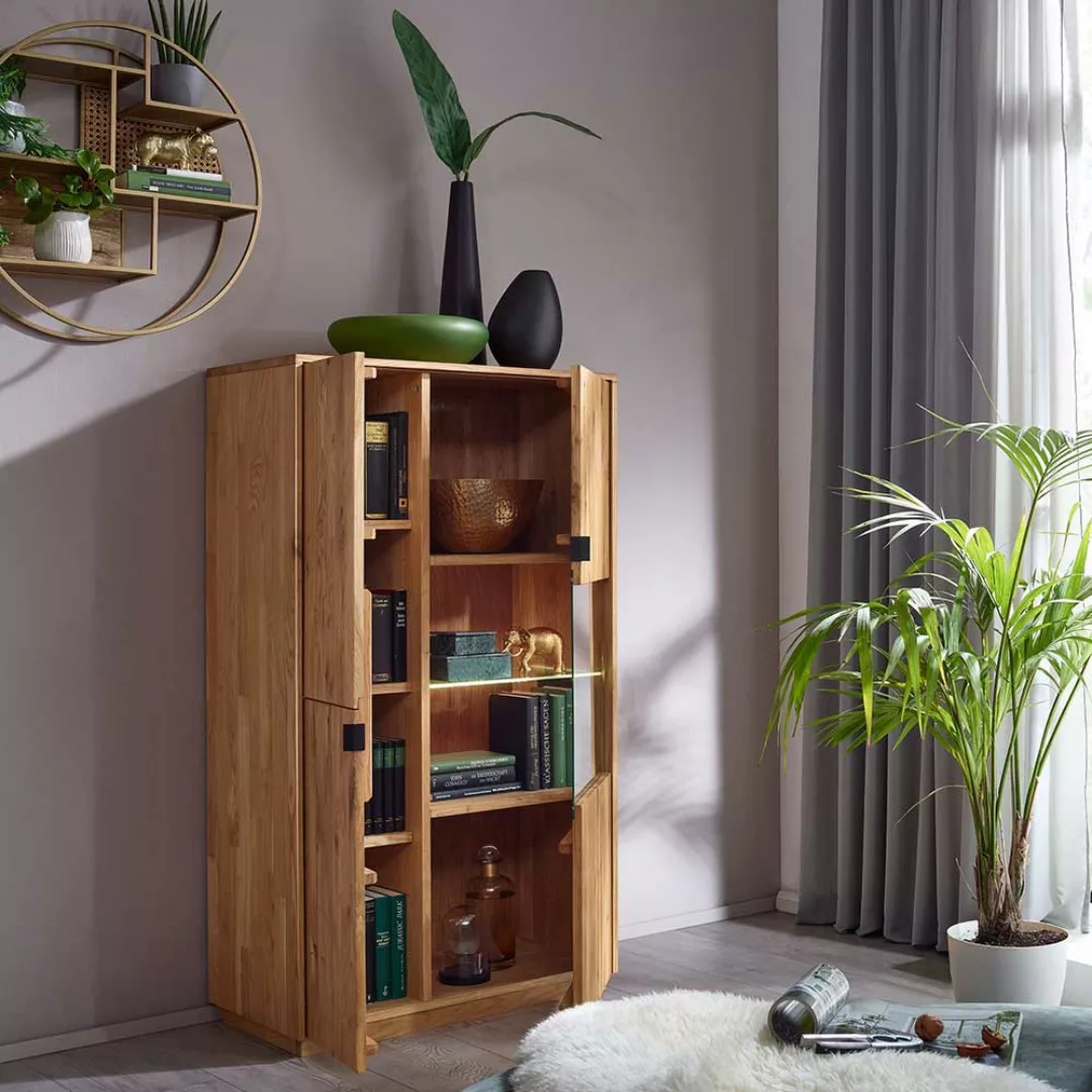 Wohnzimmer Highboard aus Wildeiche Massivholz 80 cm breit günstig online kaufen