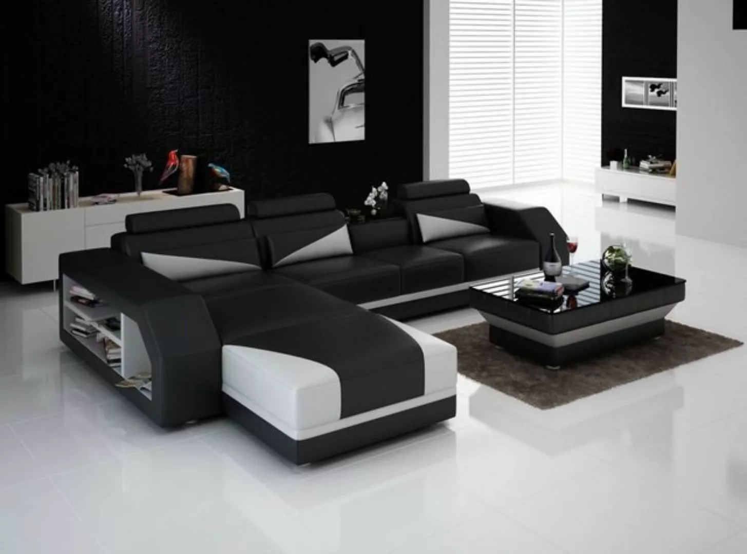 JVmoebel Sofa Ledersofa Wohnlandschaft Ecksofa L-Form mit Sessel Set Modern günstig online kaufen