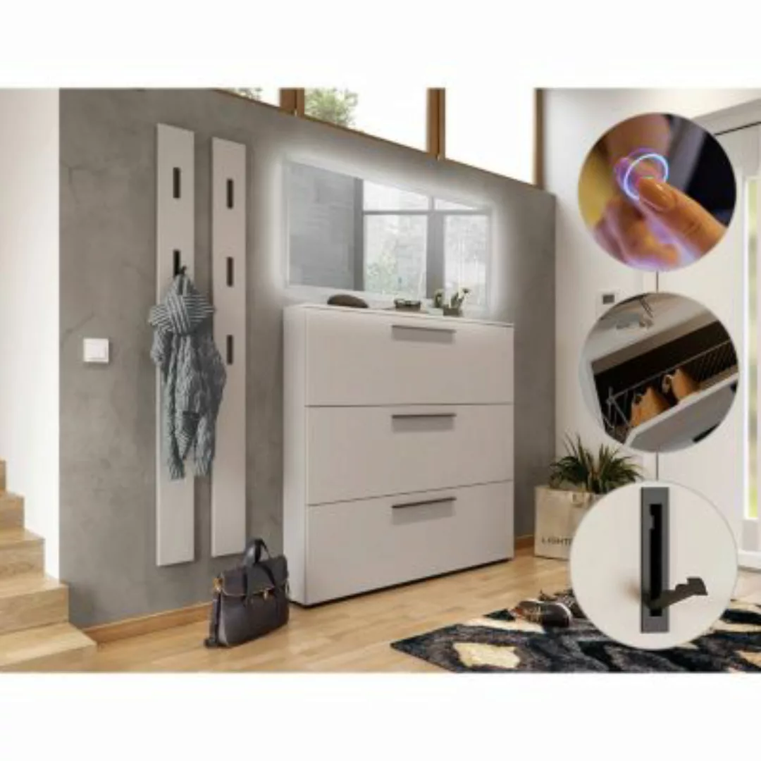Lomadox Garderoben Set mit 140cm Schuhschrank, LED-Spiegel, 2 Paneele UTRER günstig online kaufen