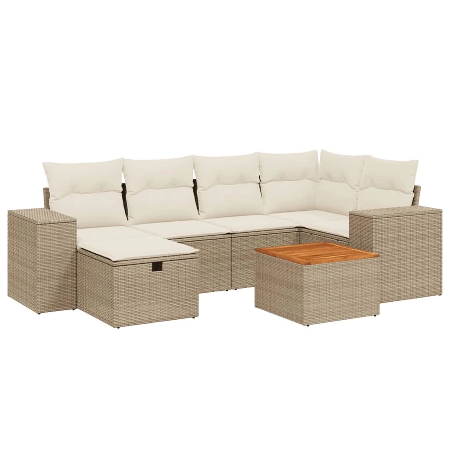 vidaXL 7-Tlg Garten-Sofagarnitur mit Kissen Beige Poly Rattan 3265174 günstig online kaufen