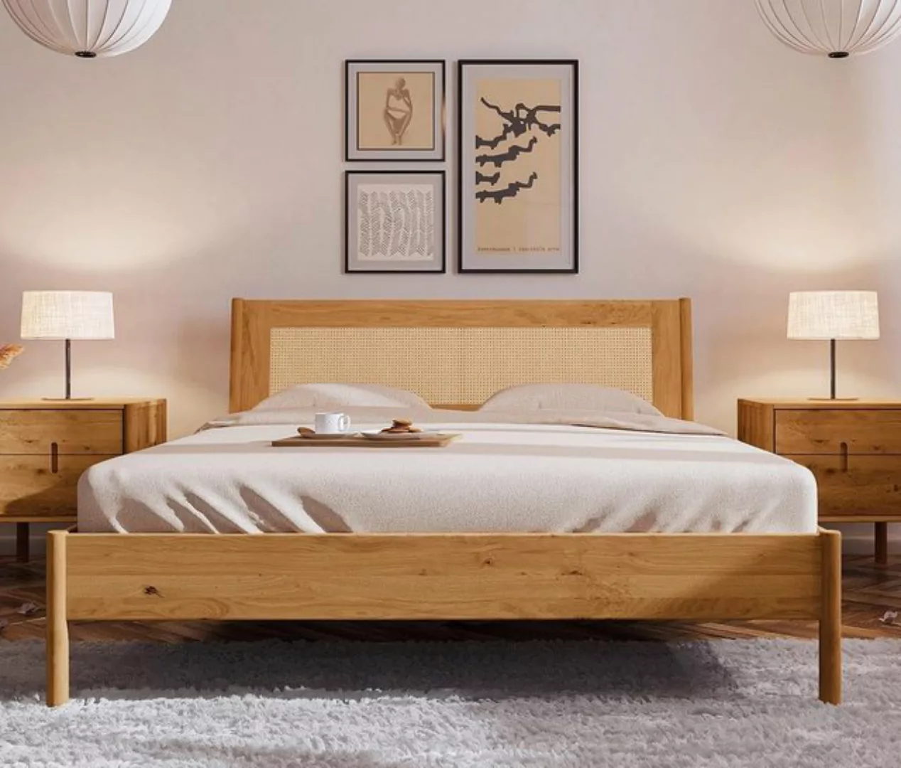Main Möbel Massivholzbett Main Möbel Doppelbett mit Geflechtkopfteil "Paula günstig online kaufen