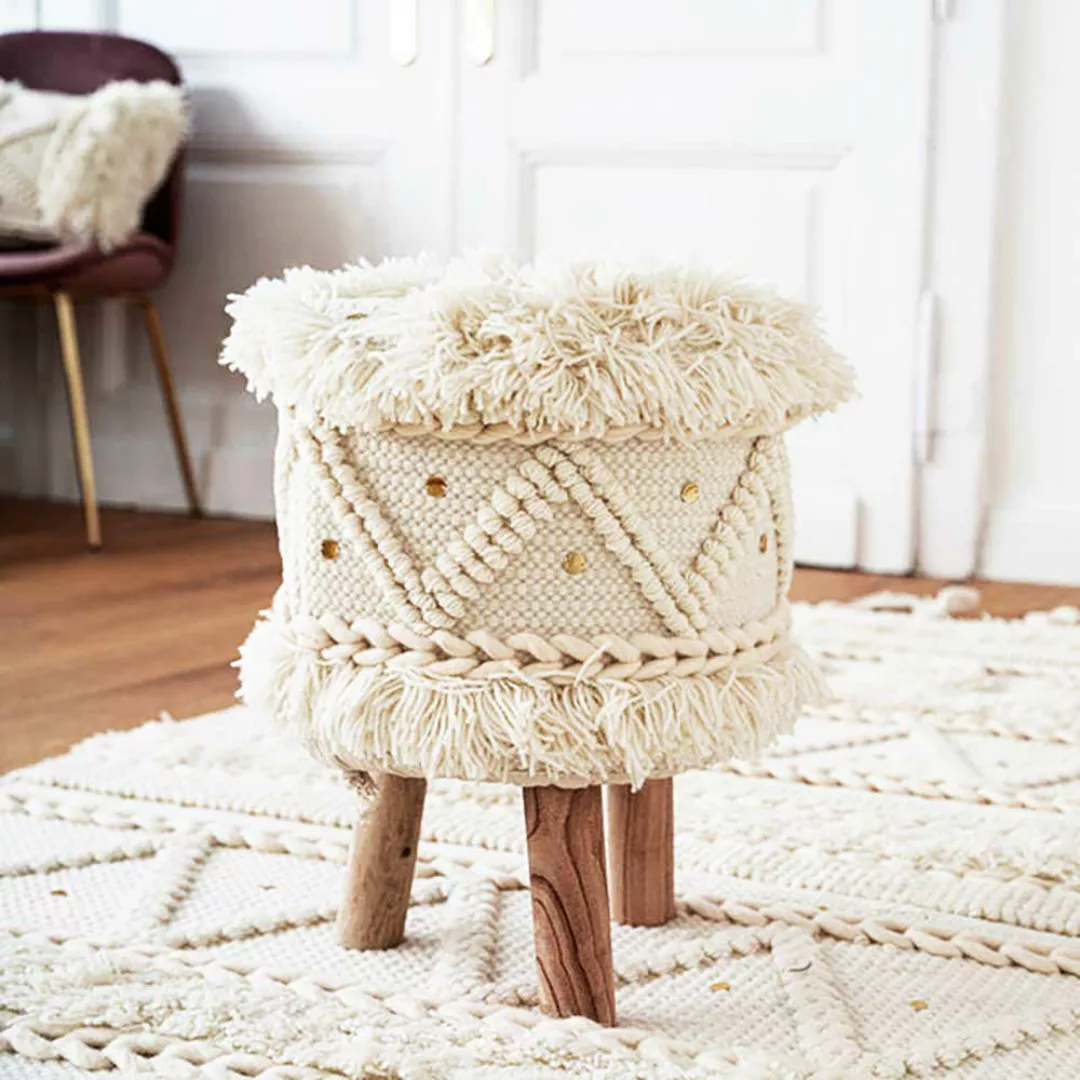 Hocker im Boho Style Fußgestell aus Holz günstig online kaufen