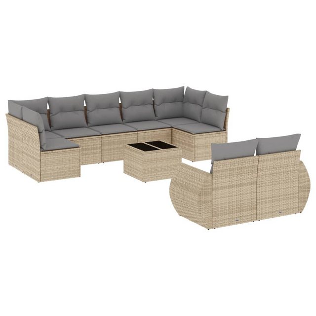 vidaXL Sofaelement 10-tlg. Garten-Sofagarnitur mit Kissen Beige Poly Rattan günstig online kaufen