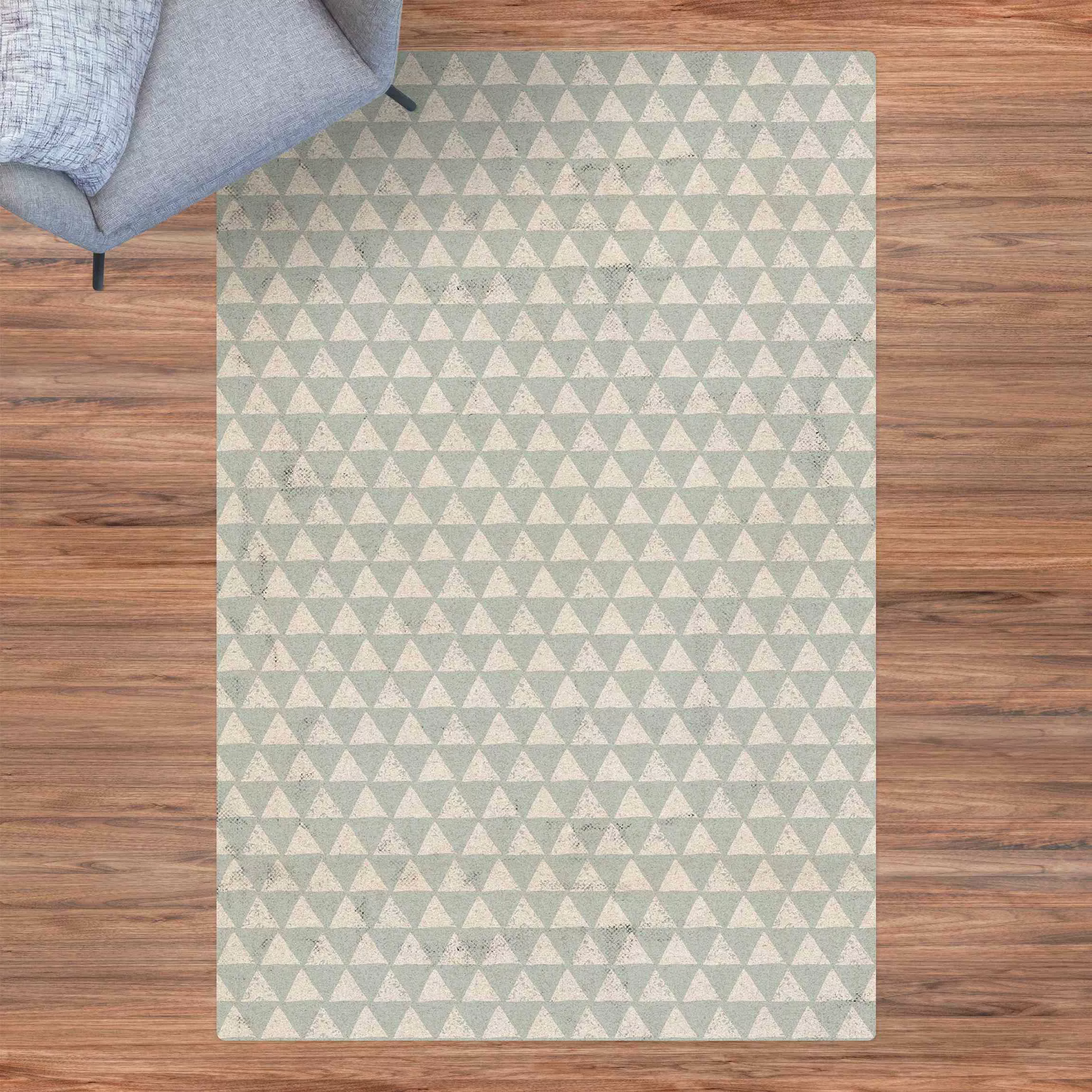 Kork-Teppich Mintblaue Dreiecke mit Schraffur günstig online kaufen