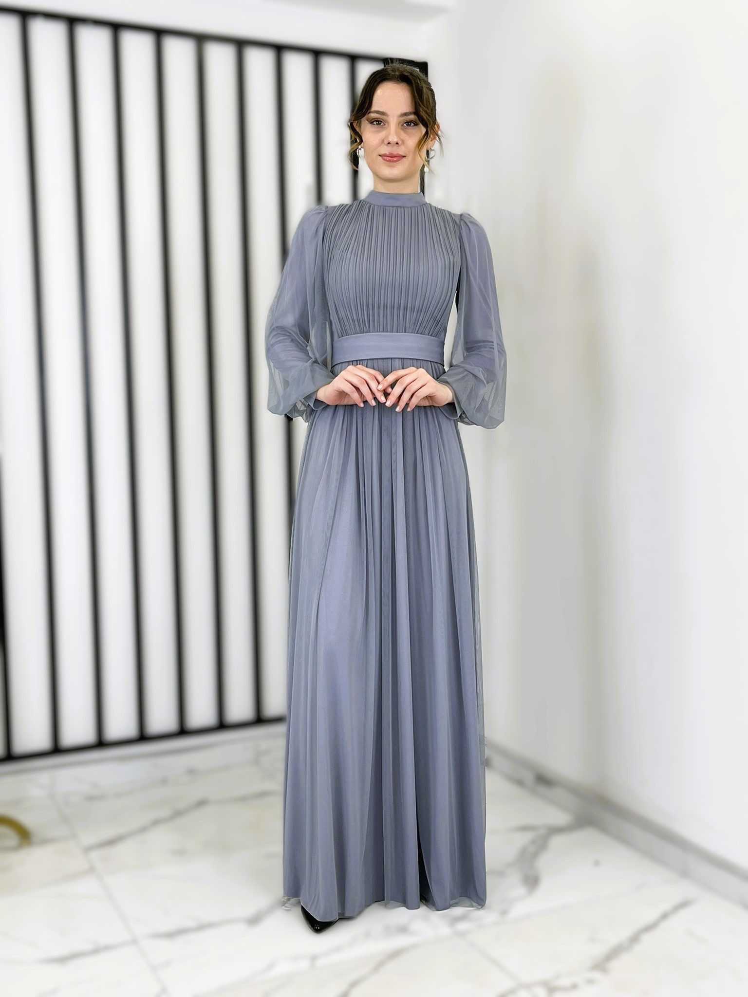 fashionshowcase Tüllkleid Damen Abendkleid Maxilänge Abaya-Stil günstig online kaufen