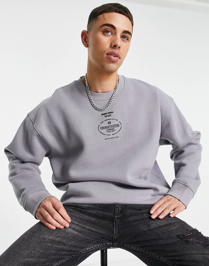 Topman – Paris – Oversize-Sweatshirt in Grau günstig online kaufen