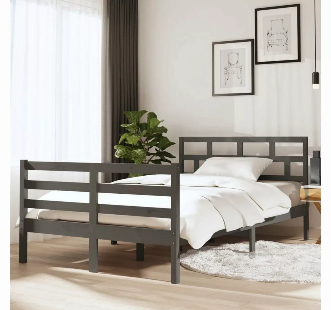 furnicato Bett Massivholzbett Grau 135x190 cm günstig online kaufen